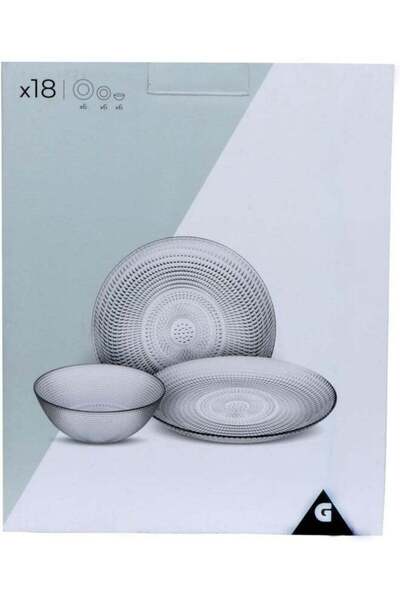 Generic Zinnia Glass Dinner Set 18 Pieces 6 Main Plate 6 Soup Plate 6 Dessert Plate Transparent Glass With