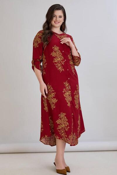 wearon tekstil Wearon Women's Fatoş Pocket Detailed Woven Viscose Red Shirt Dress