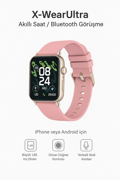 qasul X-WearUltra Akıllı Saat Bluetooth Arama 1.85” Büyük Ekran iOS & Android...