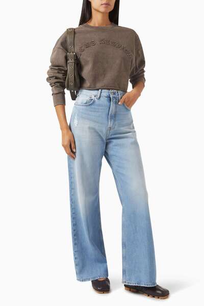 Acne Studios Kahverengi Logo Süveter - %100 Organik Pamuk - Acne Studios - Rahat Kesim - Kışlık Kullanım