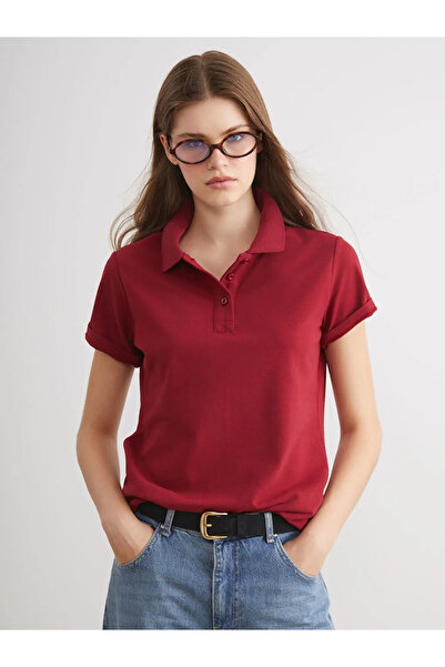 LC Waikiki Xsideburgundy Polo Neck Pique Women's T-Shirt