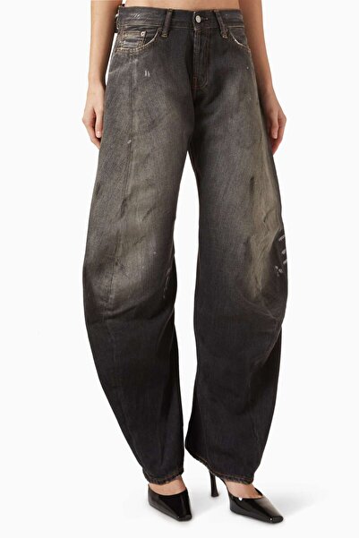 Acne Studios Siyah Düşük Bel Geniş Paça Jean - Organik Pamuk - Kaplama Denim