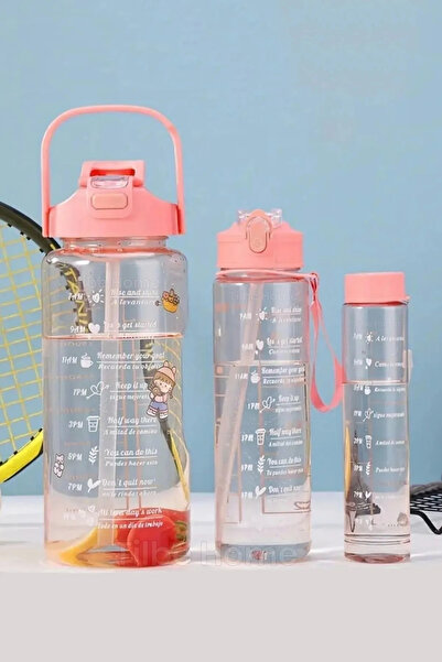 Berdina Home زجاجة مياه رياضية تحفيزية مكونة من 3 قطع، زجاجة مياه تريتان، زجا...