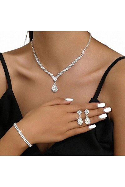 BENDİLA Gümüş Kaplama Dila Kolye Kolye Küpe Bileklik Seti 3'lü Set Davet Düğü...