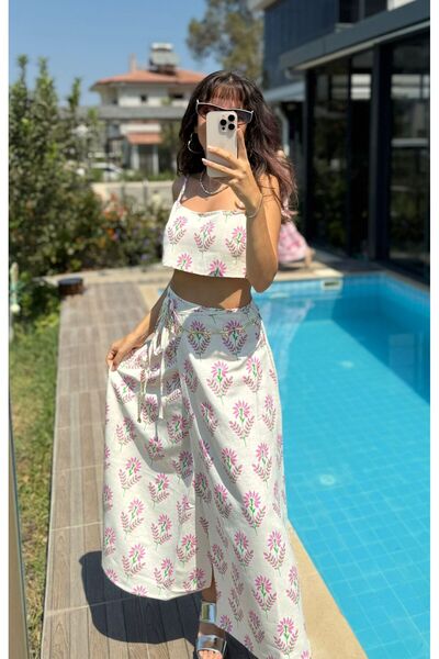 MODAGK Crop Blouse Wrap Skirt Set