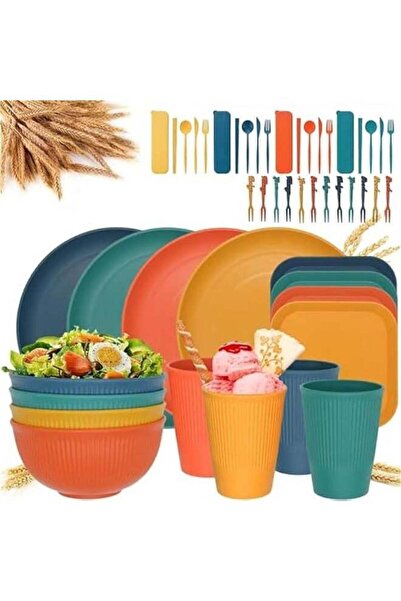 Generic 48pcs Wheat Straw Dinnerware Sets,Service for 4,Unbreakable Reusable ...