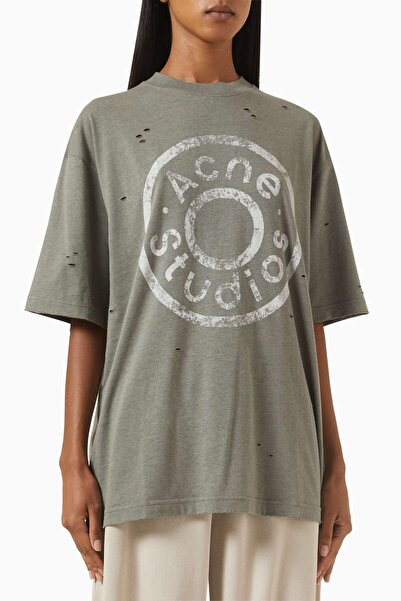 Acne Studios Distressed Logo T-Shirt - Green - 75% Organic Cotton, 25% Polyes...