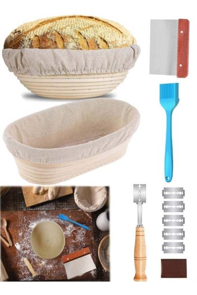 Generic Bread Banneton Proofing Basket, 9 Inch Round & 10 Inch Oval Cane Natu...