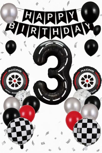PARTİAVM Balon Seti 3 Yaş Doğum Günü Konsepti Parti Malzemeleri Yarış Teması ...