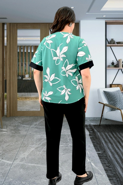Bigsize Set of trousers and printed blouse 8110