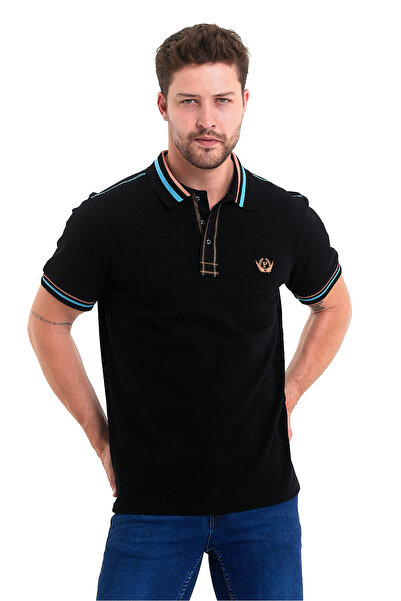 PAOROSS % 100 Giza Pamuk Premium Kalite Erkek Siyah Klasik Fit Polo Yaka T-sh...