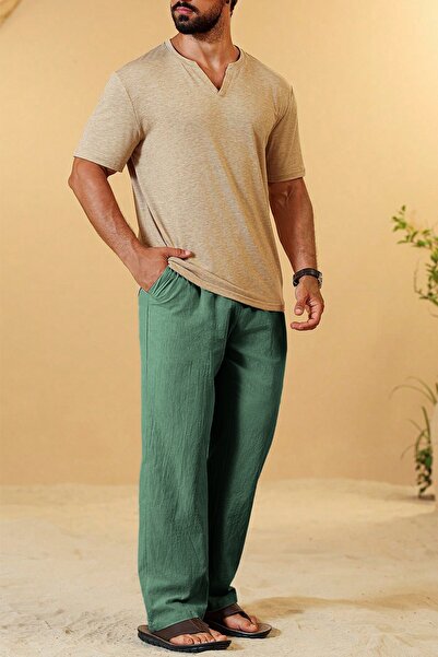 GHASSY CO. Ghassy Co. Men's 100% Cotton Muslin Linen Blend Comfortable Ultra Light Home Inside/Outside Linen Pants