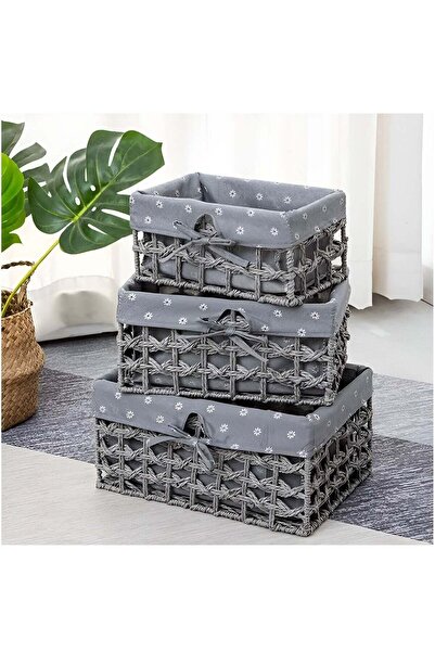 Generic Set of 3 Eco-Friendly Handwoven Storage Baskets – Durable Rectangular...