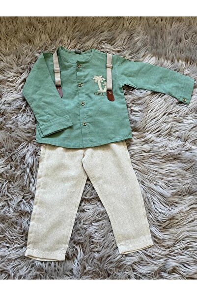 Cyber Boy's Cotton Linen Shirt, Linen Pants and Suspender Set in Bohemian Style
