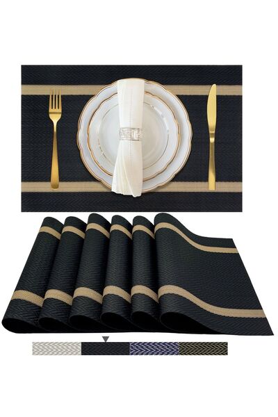 Generic ablieve Black Placemats Set of 6 - Washable Easy Clean Vinyl Placemats - Heat Resistant PVC Place M