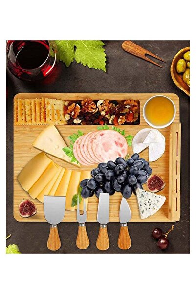 Generic Bamboo Cheese Board and Knife Set Brown/Silver 13inch