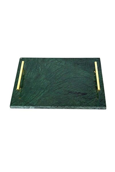 Generic Marble Tray With Metal Handle Green/Gold 30 x 20 x 4.5cm