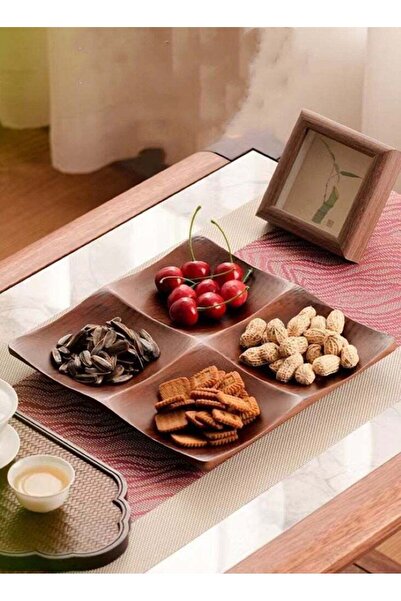 Generic 1-Piece Bamboo Fruit Tray Candy and Snack Storage Plate Brown 24x24x3 cm