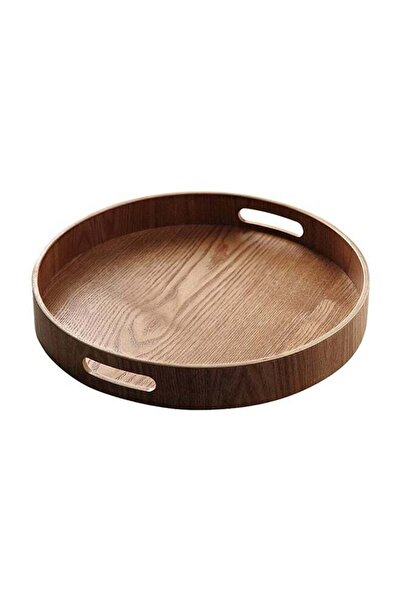 Generic Round Bamboo Tray With Handle Brown 40X40X5cm