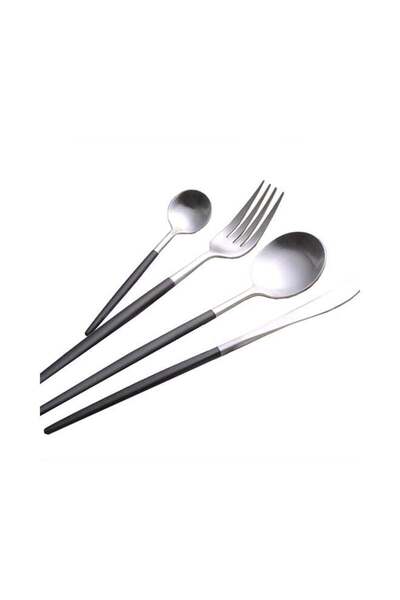 Generic 4-Piece Dinner Flatware Cutlery Set Silver/Black