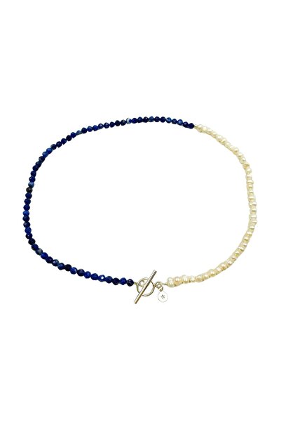 Abundo Colier "Sodalit Festivity" din perle de cultură și sodalit cu accesorii din argint 925, 39 cm
