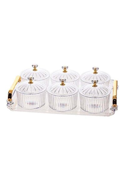 Generic 6-Piece Sugar Bowls Set With Tray Clear/Gold 30x22x2cm