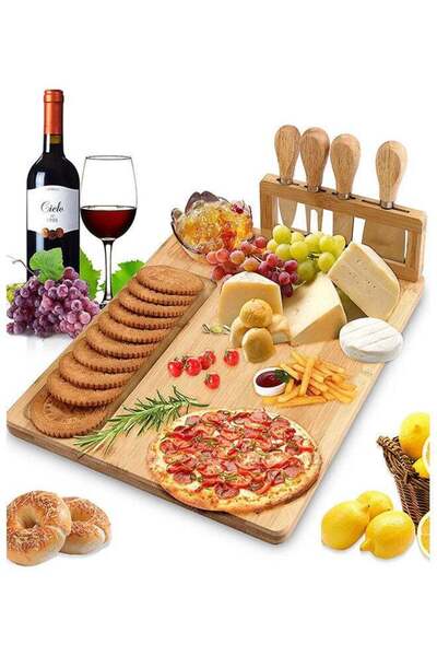Generic Bamboo Cheese Board And Knife Set Brown/Silver 14x11x0.6inch