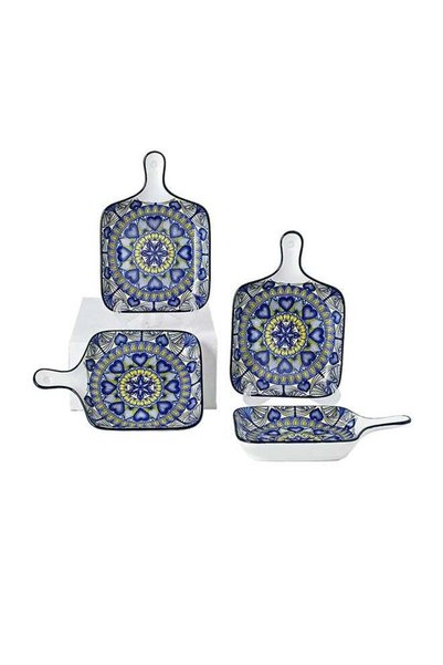 Generic 4-Piece Hand-Painted Plates Ceramic Multicolour 22.8x14.5x3.2cm