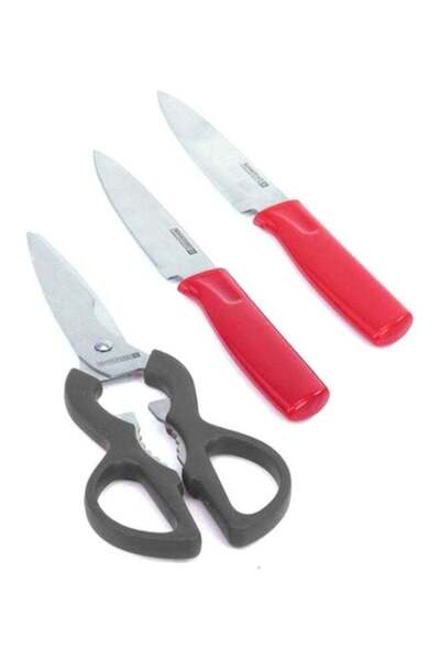 Generic Royalford 4Pieces Kitchen Gadget Set - 2Pieces Knife 1Pieces Scissor 1Pieces Cutting Board Red/Blac