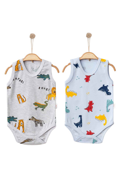 Nayinom Erkek Bebek&Çocuk Askılı Çıtçıtlı Badi 2’li Set – %100 Pamuk, Esnek v...