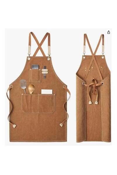 Generic LENND Chef Apron, Waterdrop Resistant Cotton Canvas Cross Back Adjustable Apron, M-XXL