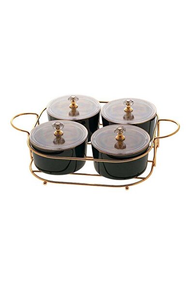Generic 4-Piece Sugar Bowls Set With Holder Green/Gold 27x20x5cm