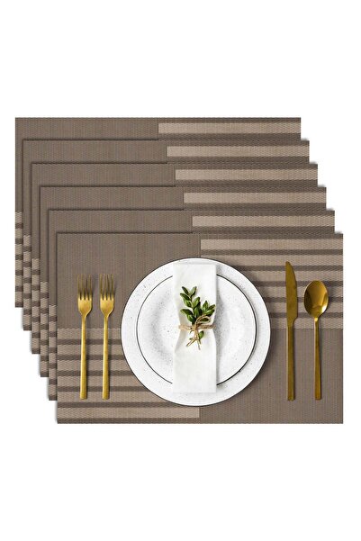 Generic SYOSI Vinyl Placemats Set of 6, 18" x 12", Reversible Plastic Woven Striped Table Mats, Washable an