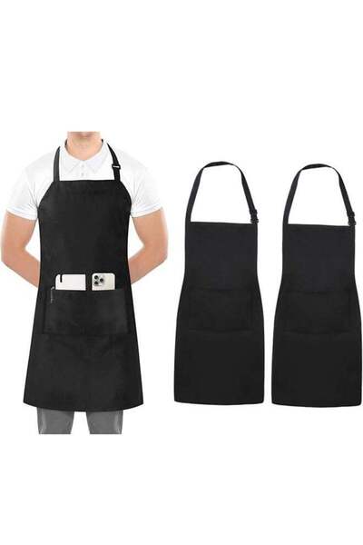 Generic Chef Apron, 2pcs kitchen Cooking Pinafore with 2 Pocket Adjustable Hook Waterproof for Home Barbecu