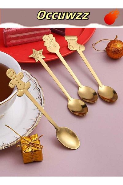 Generic 4pcs Stainless Steel Dessert/Coffee Spoons, Creative Pendant Design Includes Snowman, Gingerbread,