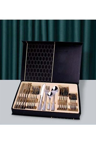 Generic keke 24 Piece Stainless Steel Cutlery Set with Sleek Mirror Finish Includes Knives Forks Spoons and