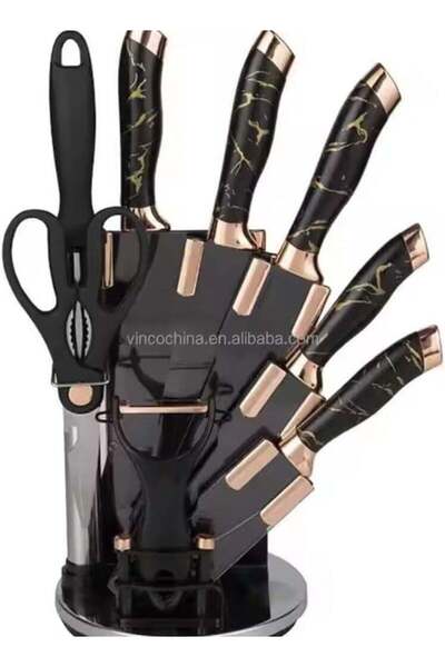 Generic 9-Piece Marble Pattern Handle Kitchen Knife Set – Premium Stainless S...