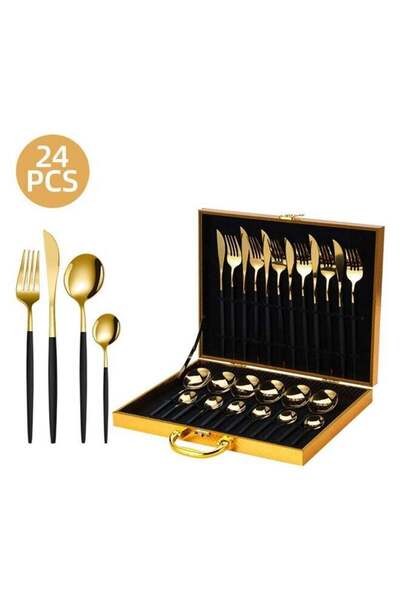 Generic XIANGYU Party Wedding Flatware Set Stainless Steel High Quality 24pcs Cutlery Set With Wooden Box