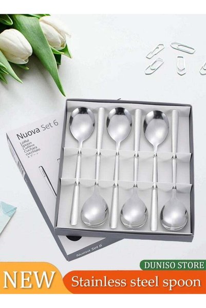 Generic 6 Pieces of Stainless steel soup spoon set, Korean style tableware te...