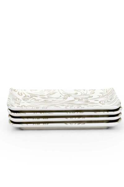 Generic EDESSA Edessa Elana Ceramic Rectangle Serving Plate (White, 12.5 x 24cm, Set of 4)