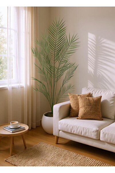 Nettenevime Yapay Ağaç 20 Yaprak Palmiye Ağacı Beyaz Küre Saksıda 130*60cm