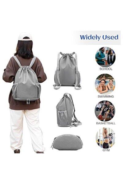 UIQ Waterproof Sports Backpack with Large Compartment, Unisex, Adjustable Straps, Gray