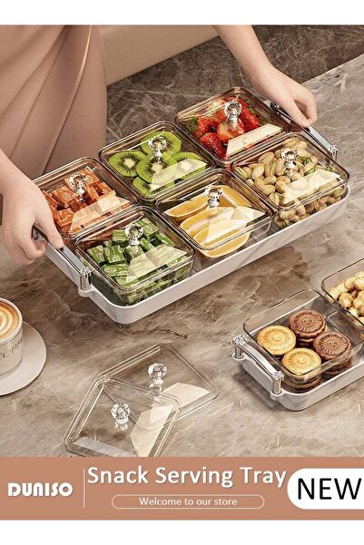 Generic Snack Serving Tray with Lid 6 Clear Candy and Nut Serving Container s...
