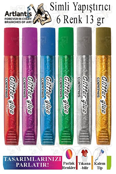 Artlantis Simli Yapıştırıcı 6 Renk 13gr 1 Paket Bubu Simli Uhu 6 lı Anasınıfı...