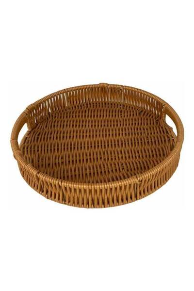 Generic Round Artificial Bamboo Tray Brown 25x25cm