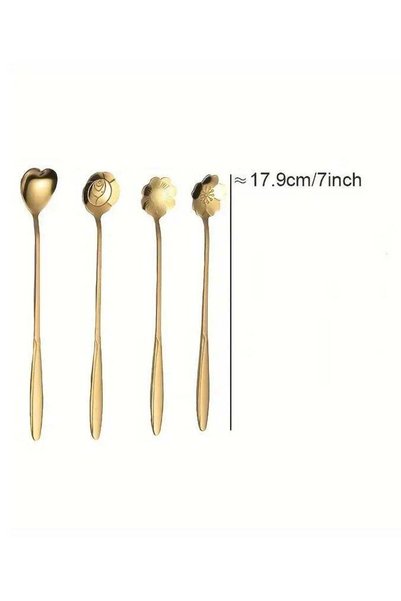 Generic 4-Piece Small Flower-Shaped Teaspoons Set - Durable Stainless Steel, ...