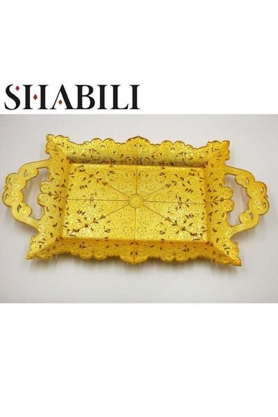 Generic Serving Tray with Handles ,Rectangular Large Serving Platters Gold Pl...