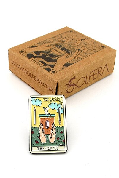 Solfera Tarot Kartı Şeklinde The Coffee Kahve Latte Çanta Süsü Metal Rozet RX037