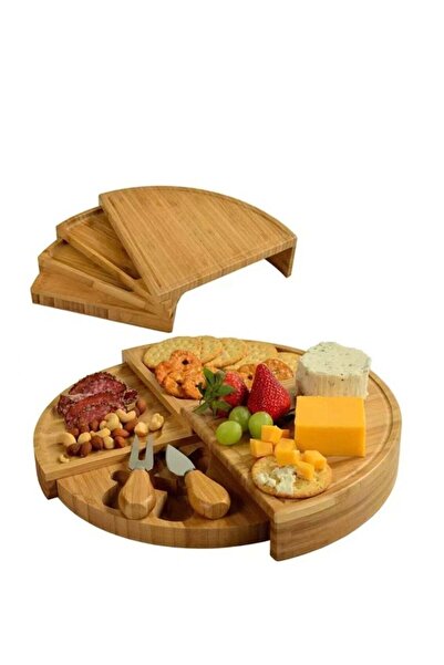 Generic Foldable Bamboo Cheese Board Set with Knife - Multi-Functional Portab...