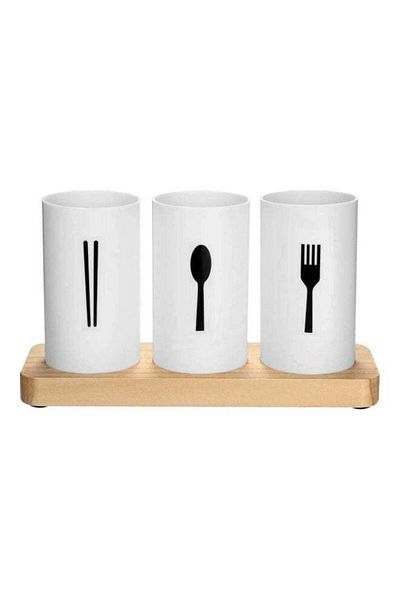Generic AIWANTO 4-Piece Flatware Caddy With Cleaning Brush White/Beige/Black 240x130x90mm